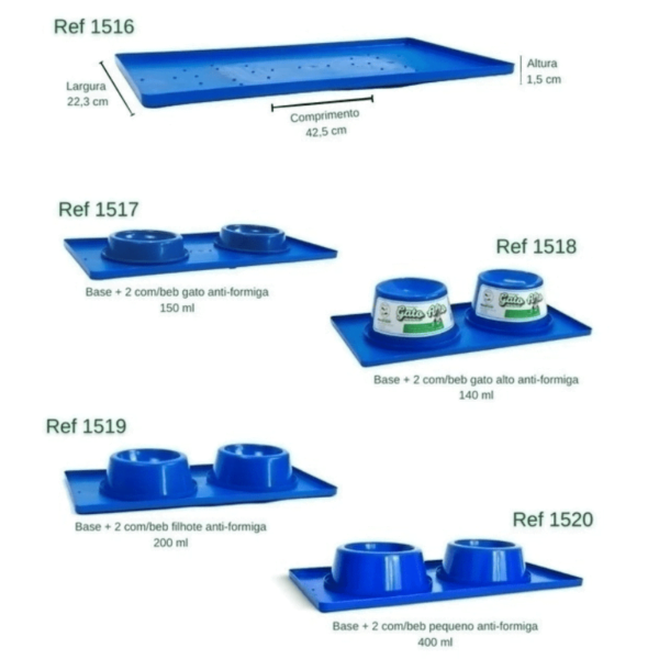 KIT 3 PÇ FILHOTE - BASE HIGIÊNICA + BEBEDOR + COMEDOURO ANTIFORMIGA